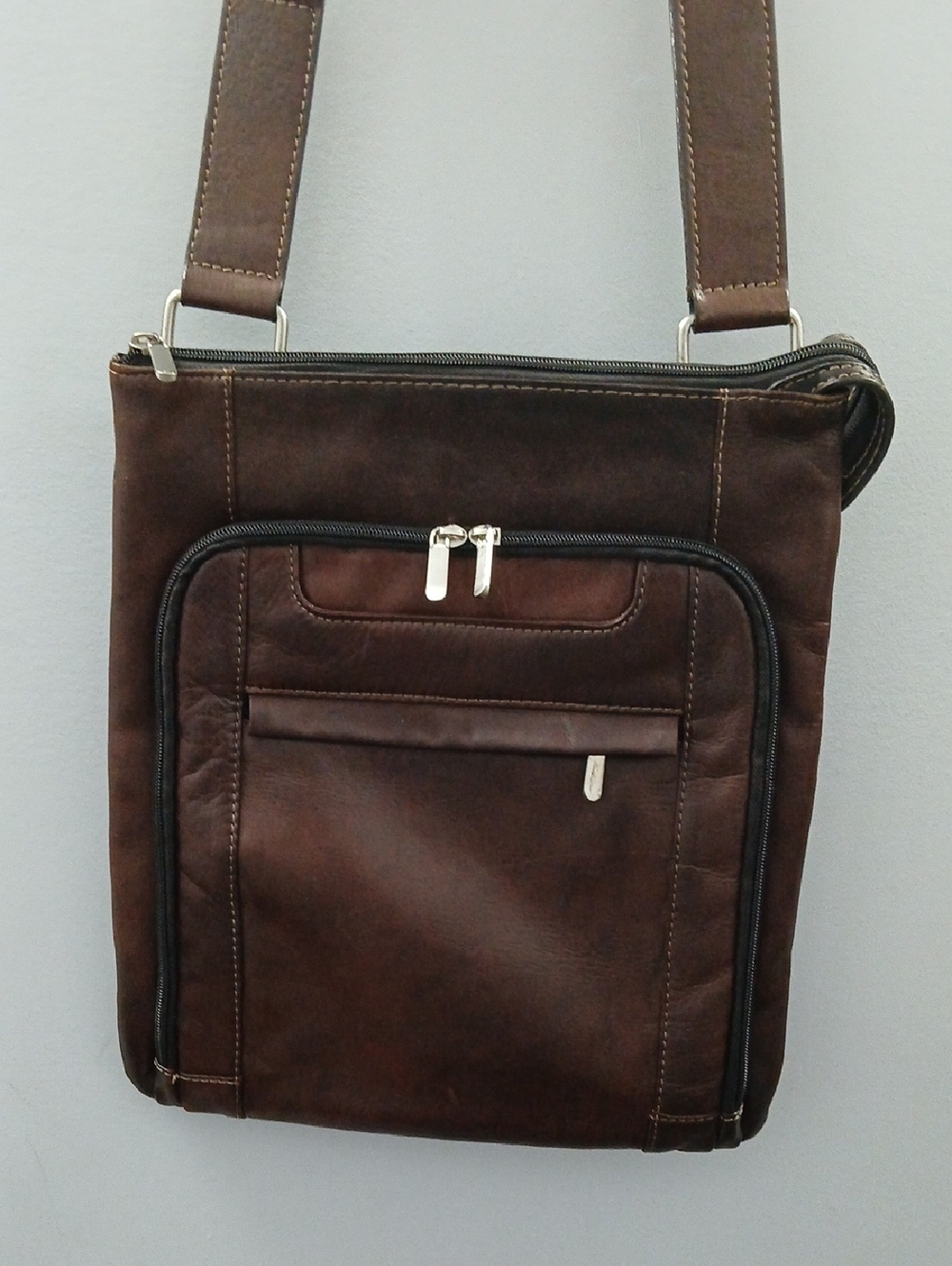 Danier Dark Brown Leather Messenger Bag with Silver Hardware